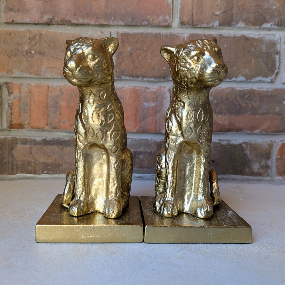 Opalhouse Cheetah Leopard Gold Brass Tone Metal Sculptural Bookends Maximalist